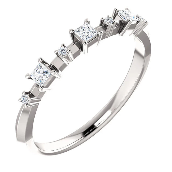 Silver Tone Graduated Square Clear Stone Band Ring