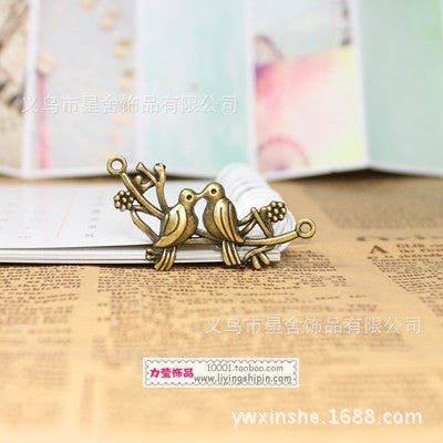 Bird on Flower Branch Alloy Charm Pendant 44x21mm