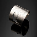 Wide Silver Tone Bird Cutout Open Cuff Bracelet with Brushed Texture view 3