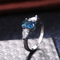 Silver Tone Oval Blue Stone Ring with Clear Side Stones view 2