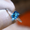 Silver Tone Ring with Bright Blue Square Center Stone view 2