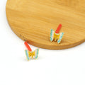 Aqua Enamel Butterfly Stud Earrings with Gold Tone Outline view 2