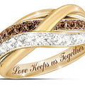 Gold Interlocked Band Ring Clear Brown CZ Love Inscription view 2