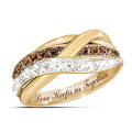 Gold Interlocked Band Ring Clear Brown CZ Love Inscription view 1