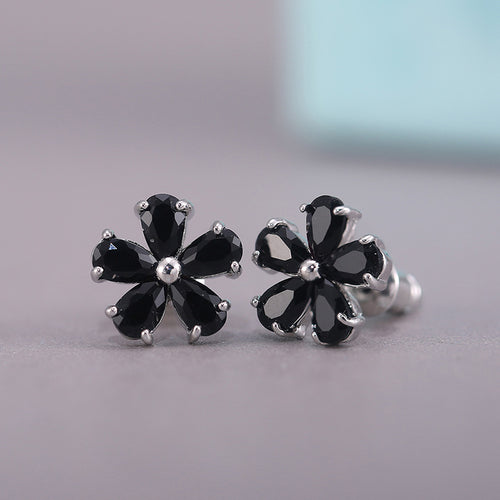 Black five-petal flower stud earrings