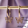 Rose Gold Tone Butterfly Dangle Earrings with Oval Hoops view 5