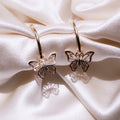 Rose Gold Tone Butterfly Dangle Earrings with Oval Hoops view 2