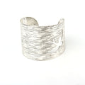 Wide Silver Tone Bird Cutout Open Cuff Bracelet with Brushed Texture view 5
