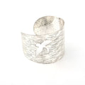 Wide Silver Tone Bird Cutout Open Cuff Bracelet with Brushed Texture view 4