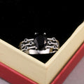 Black Oval Solitaire Multi-Rail Ring In Polished Silver Tone view 2