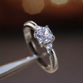 Silver Tone Round Halo Ring with Pavé Split Shoulders view 3