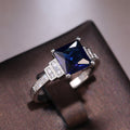 Deep Blue Square Solitaire Geometric Ring In Silver Tone view 2