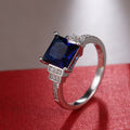 Deep Blue Square Solitaire Geometric Ring In Silver Tone view 4