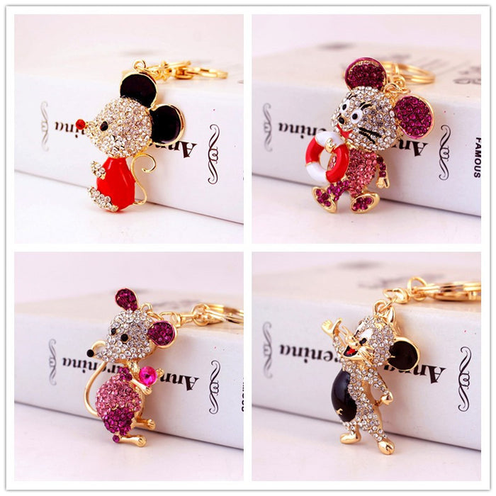 Rhinestone Mouse Alloy Keychains in 27 Color and Design Styles