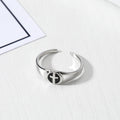 Silver Tone Black Enamel Cross Signet Adjustable Open Ring view 3