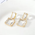 Clear Rectangular and Square Double Crystal Drop Stud Earrings view 5