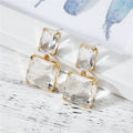 Clear Rectangular and Square Double Crystal Drop Stud Earrings view 2