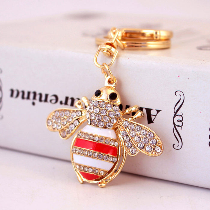 Cute Rhinestone Bee Zinc Alloy Car Keychain and Bag Charm