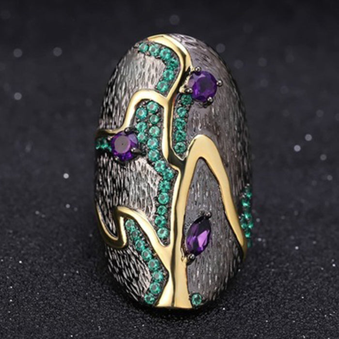 Colorful Landscape Pattern Oval Statement Ring Jewelry Accessory