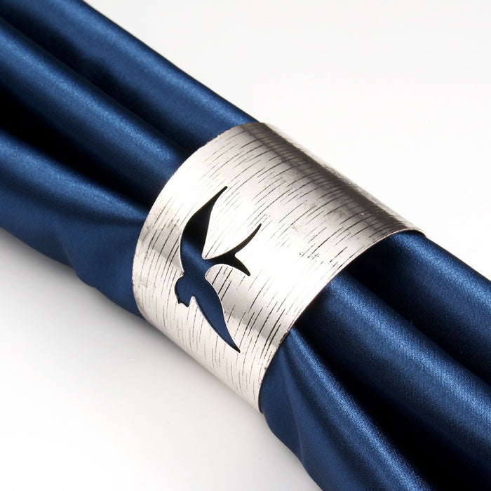 Wide Silver Tone Bird Cutout Open Cuff Bracelet with Brushed Texture