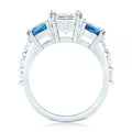 Clear Square Stone Blue Side Stone Silver Tone Ring view 2