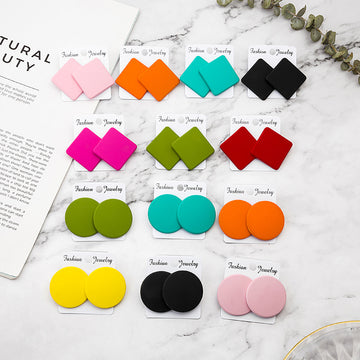 Solid Geometric Small Stud Earrings in Nine Colors and Shapes