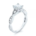 Silver Tone Solitaire Ring with Open Scroll Shoulders view 1