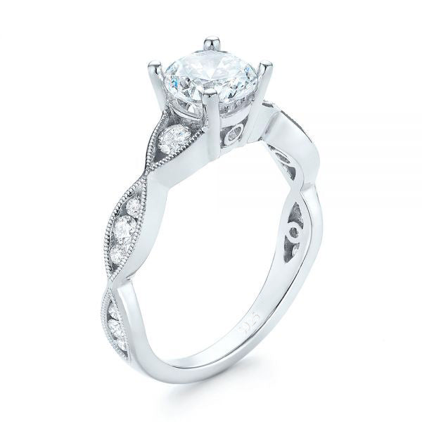 Silver Tone Solitaire Ring with Open Scroll Shoulders