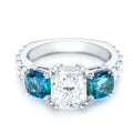 Clear Square Stone Blue Side Stone Silver Tone Ring view 3