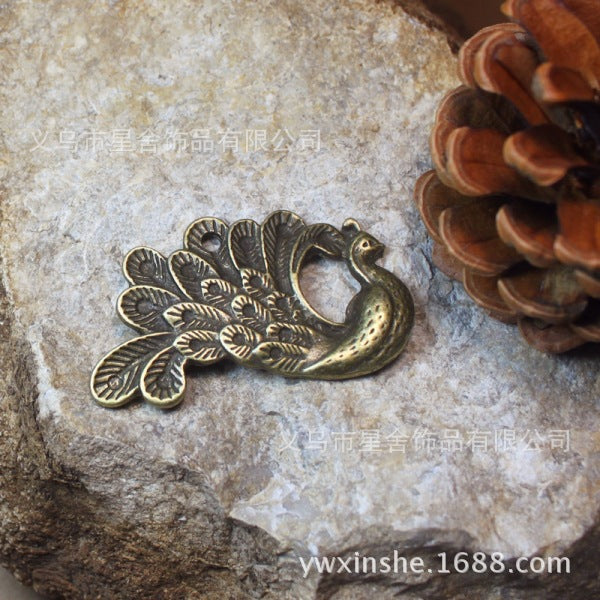 Vintage 47x29mm Alloy Peacock Pendant Charm