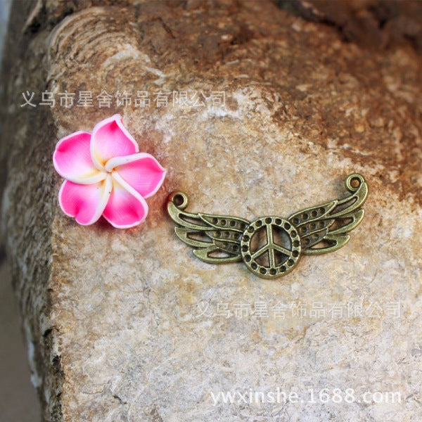 Alloy Peace Sign Wing Connector Charm Pendant 38x16mm