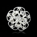 Black Silver Tone Flower Openwork Crystal Metal Brooch Pin view 1