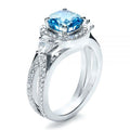 Aqua Blue Cushion Stone Split Shank Ring In Silver Tone view 1