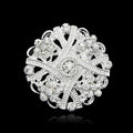 Silver Tone Flower Openwork Crystal Metal Brooch Pin view 2