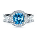 Aqua Blue Cushion Stone Split Shank Ring In Silver Tone view 4
