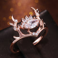 Rose Gold Tone Antler Crown Ring with Clear Stones view 2