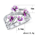 Silver Tone Purple Flower Vine Crystal Openwork Ring view 4