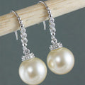White Faux Pearl Drop Earrings with Clear Stone Chain view 2