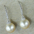 White Faux Pearl Drop Earrings with Clear Stone Chain view 3