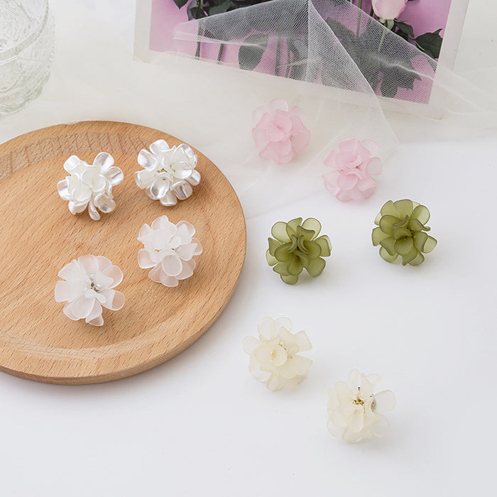 Eight Color Translucent Layered Petal Flower Stud Earrings