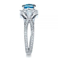 Aqua Blue Cushion Stone Split Shank Ring In Silver Tone view 3