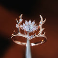 Rose Gold Tone Antler Crown Ring with Clear Stones view 3