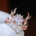 Rose Gold Tone Antler Crown Ring with Clear Stones view 4