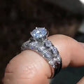 Silver Tone Two Piece Halo Ring Set with Clear Stones view 3