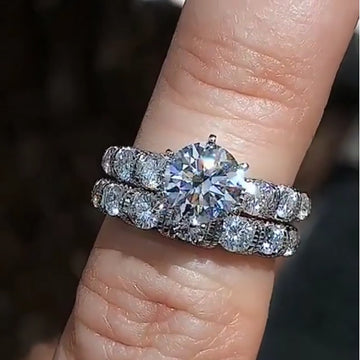 Silver Tone Two Piece Halo Ring Set with Clear Stones