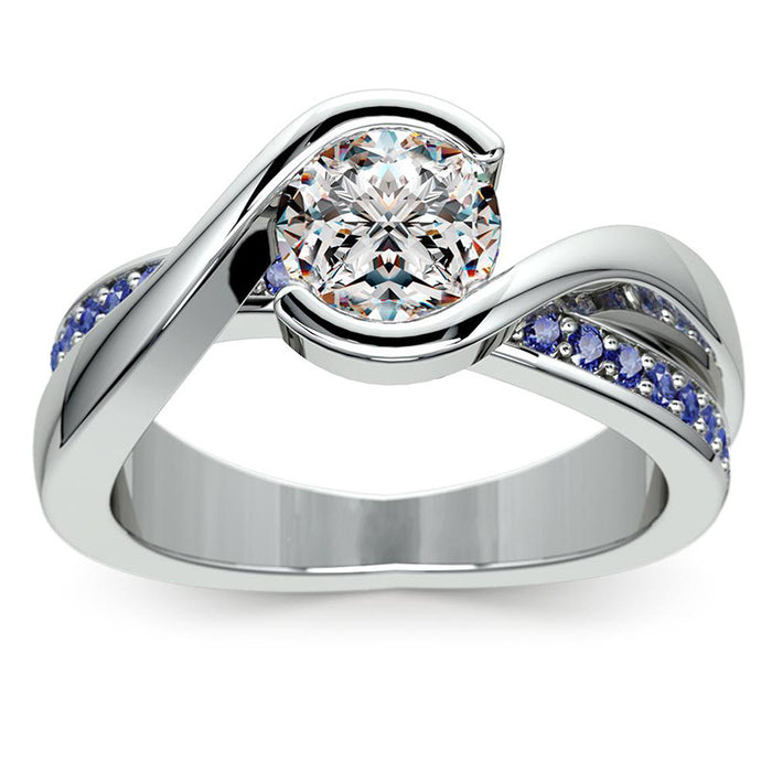 Clear Round Stone Blue Accent Crossover Ring Jewelry Accessory