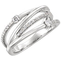 Silver Tone Double Curve Ring with Clear Stone Accents view 1