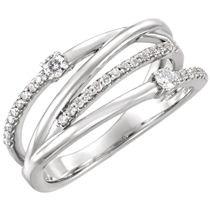 Silver Tone Double Curve Ring with Clear Stone Accents