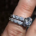 Silver Tone Two Piece Halo Ring Set with Clear Stones view 2