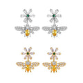 Bee and Daisy Crystal Stud Earrings in Two Metal Tones view 3